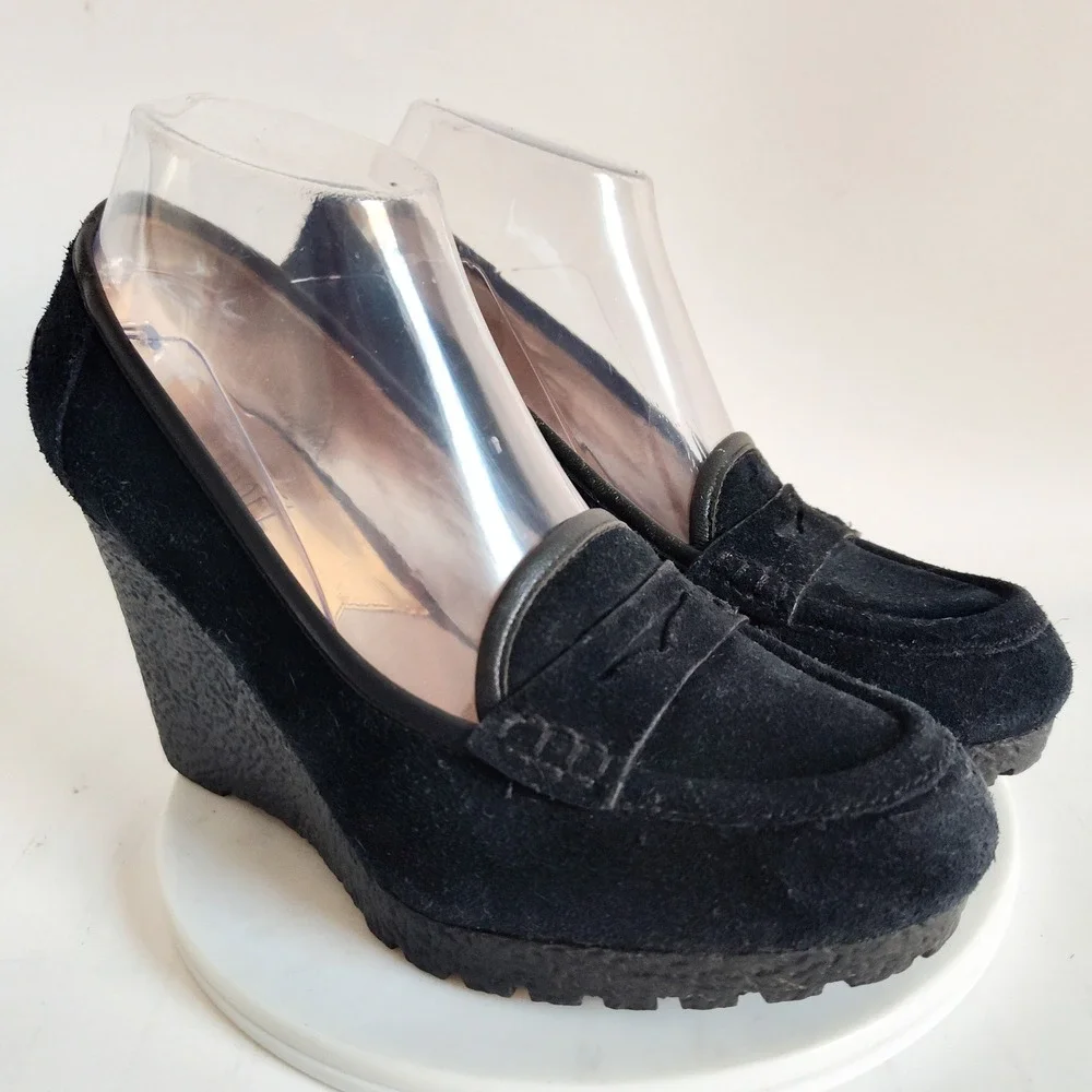 Michael Kors Heels 8.5 Penny Loafers Pumps Wedge Rory Suede Lug‎ Sole Platform